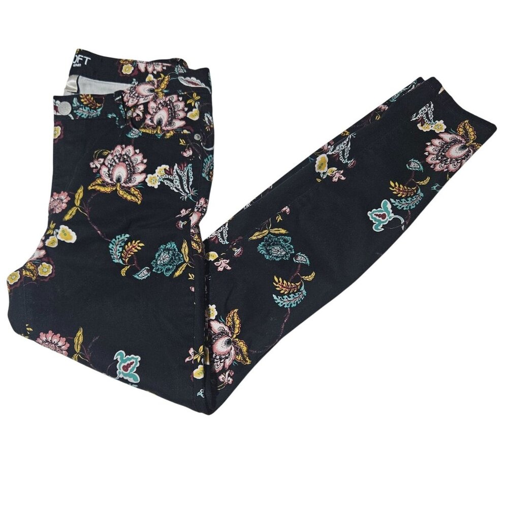 Loft Outlet Floral Print Black Skinny Legging Jeans Womens Size 8 Denim Pants